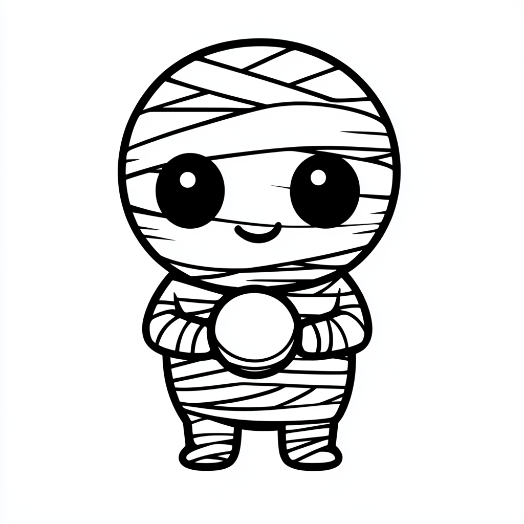 Cute mummy holding small candy in fun coloring page.