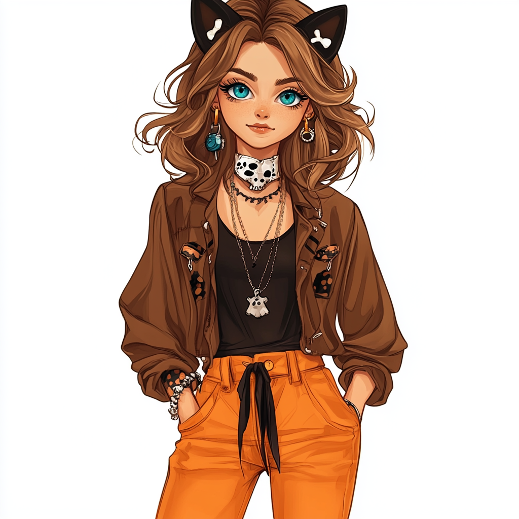 Cute person in Halloween outfit with cat ears