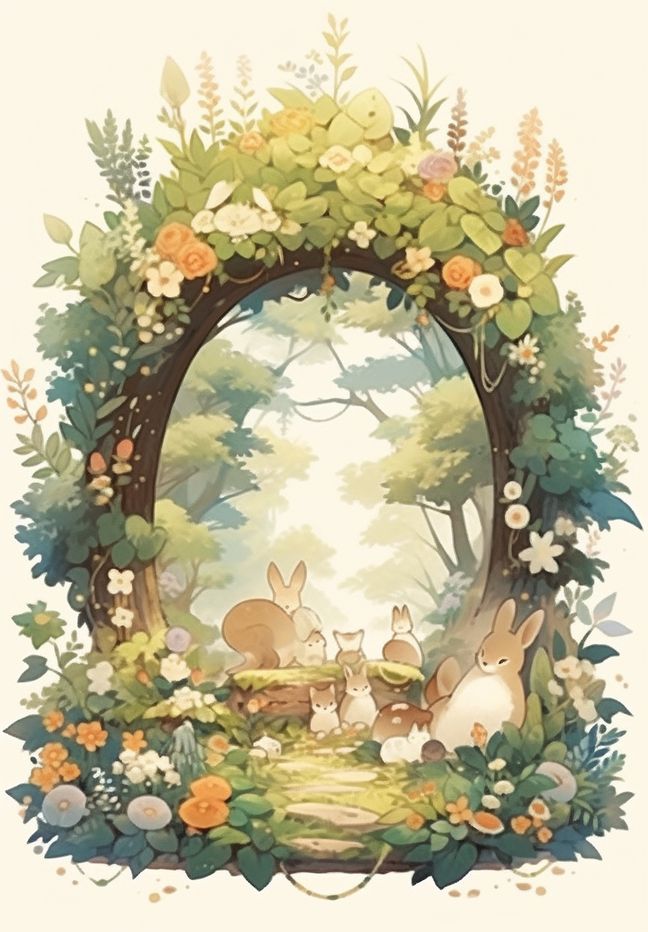 Cute postcard with forest border, space for writing.