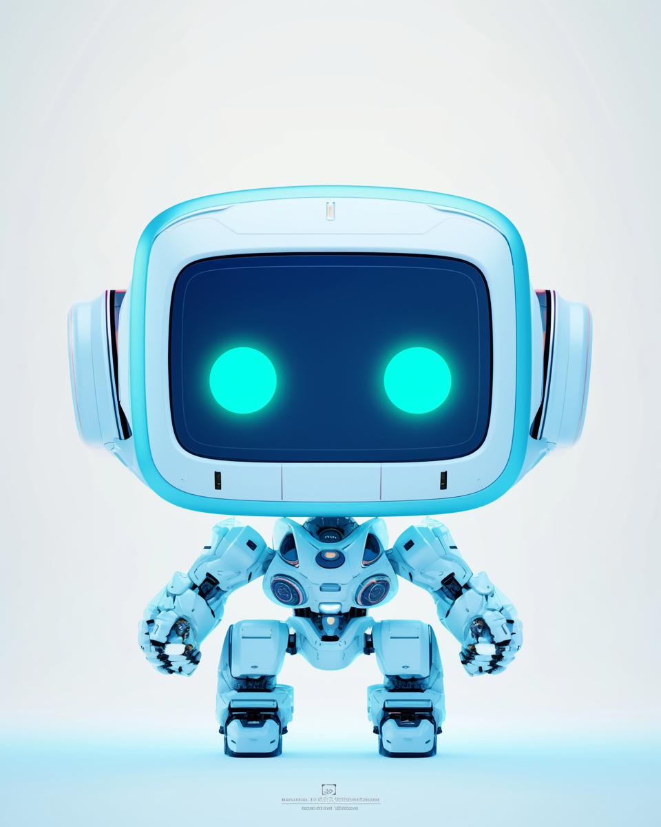 Cute robot with big eyes on black background