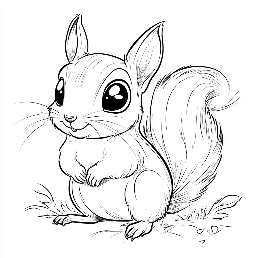 Cute squirrel illustration for children's coloring book.