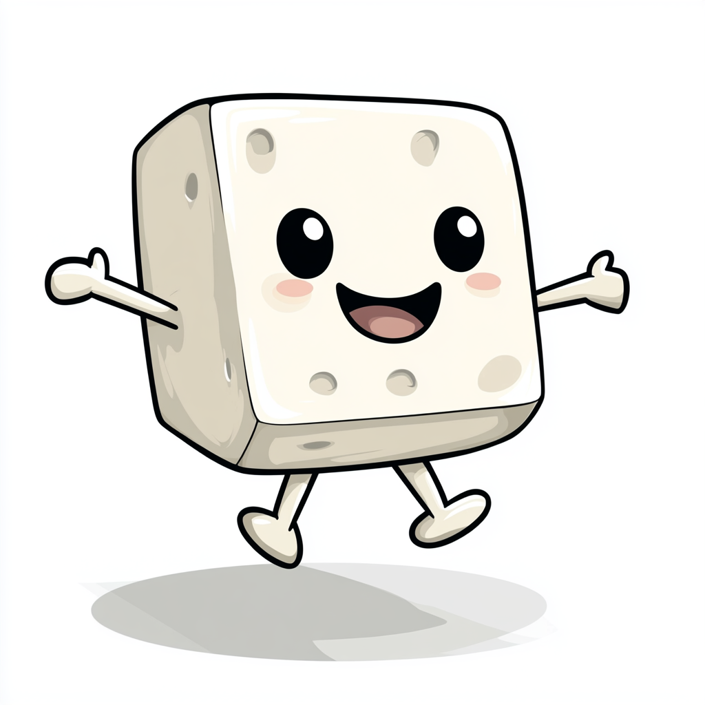 Cute tofu character drawn in doodle style, chibi design.