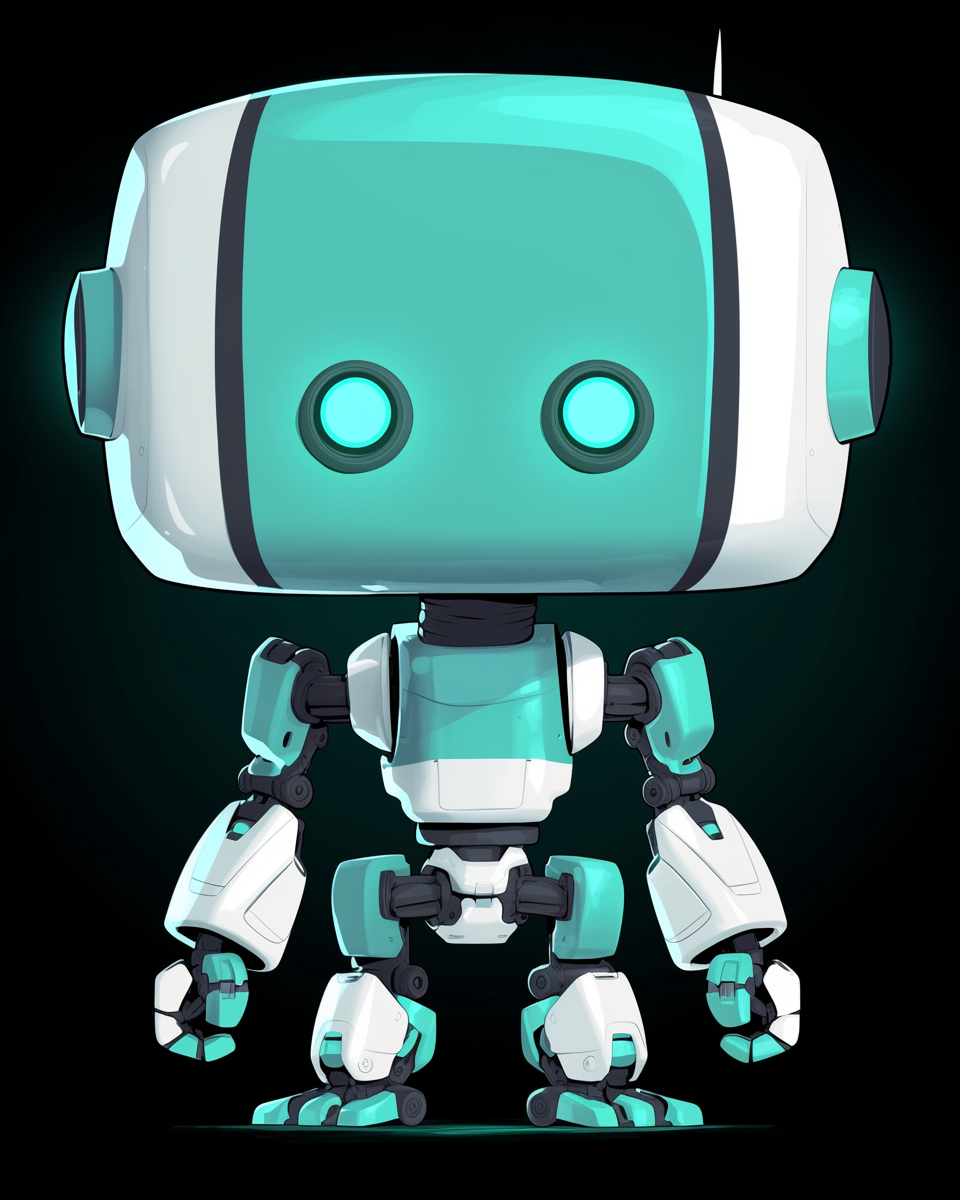 Cute turquoise-and-white robot with glowing LED lights