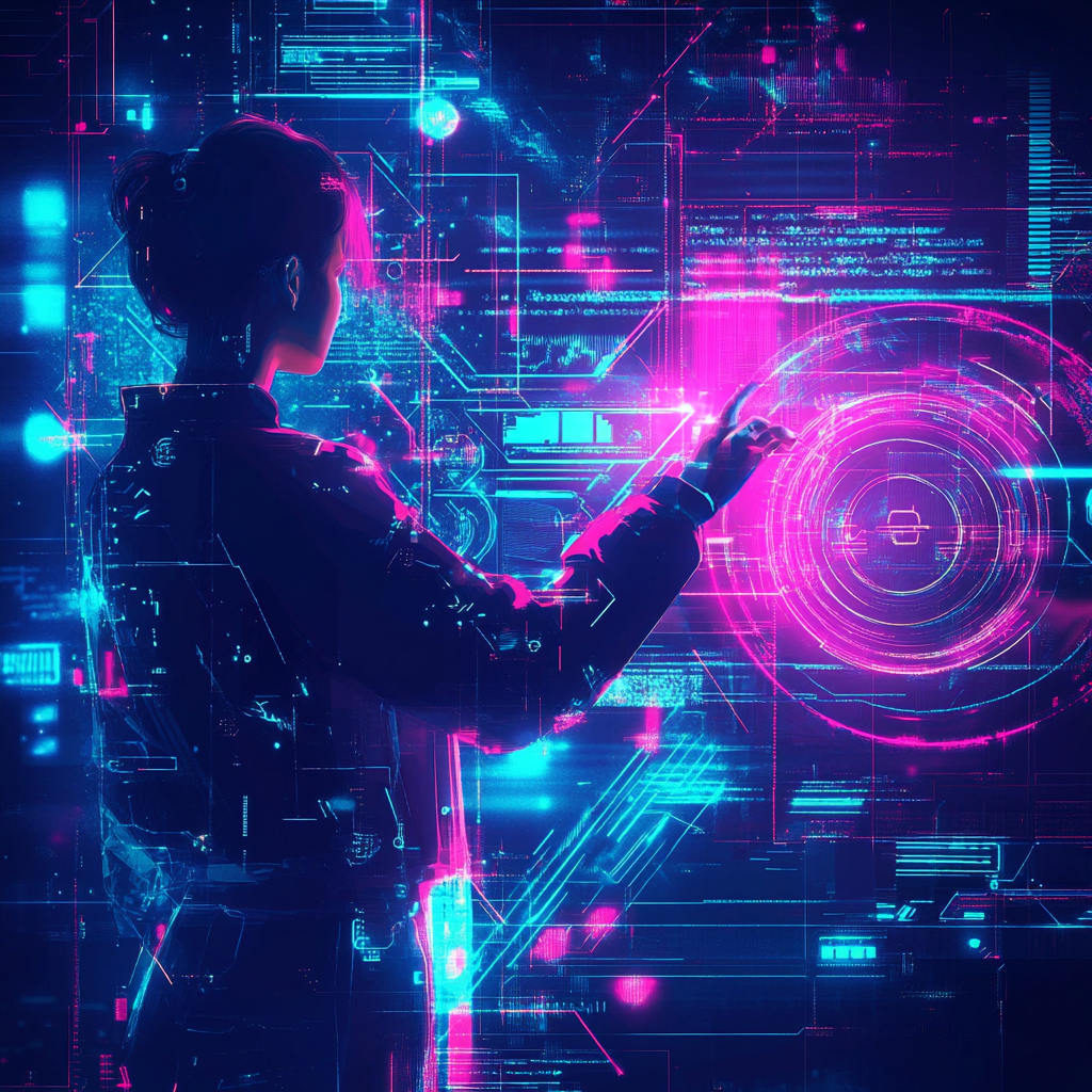 Cyberpunk style neon graphic shows staffing support experts