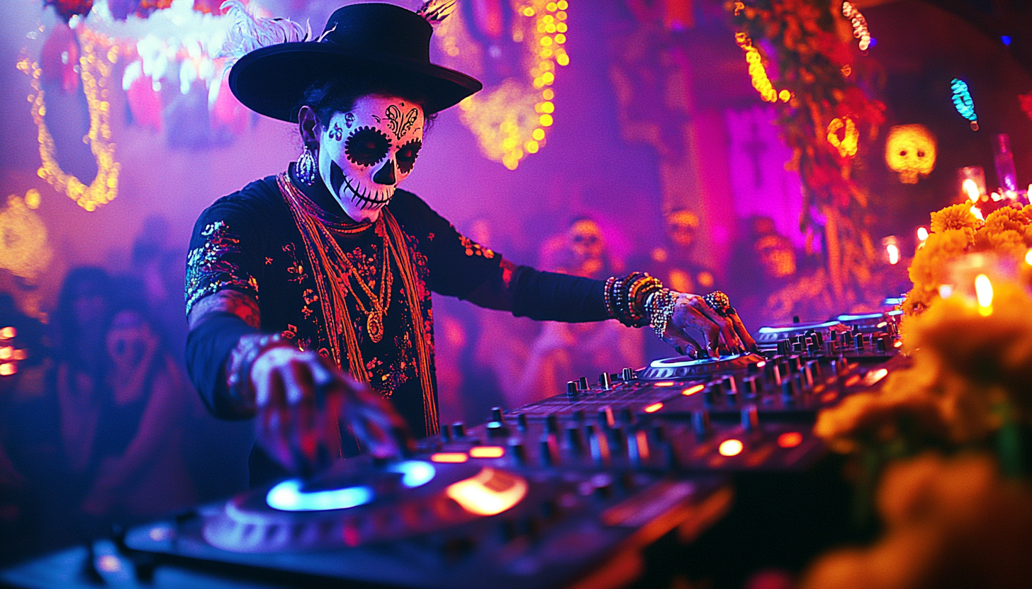 DJ in Sugar Skull Makeup at Day of the Dead Party