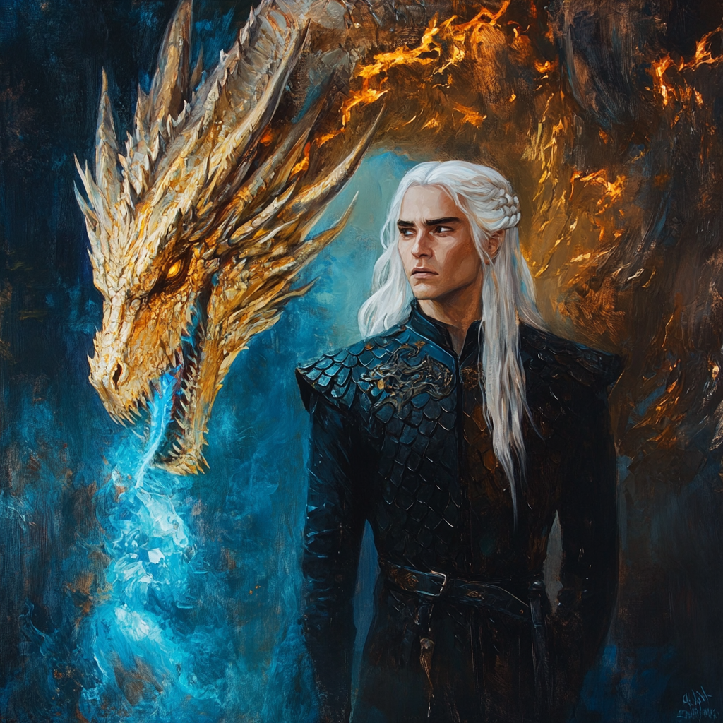 Daemon Targaryen in black dragon scale tunic.