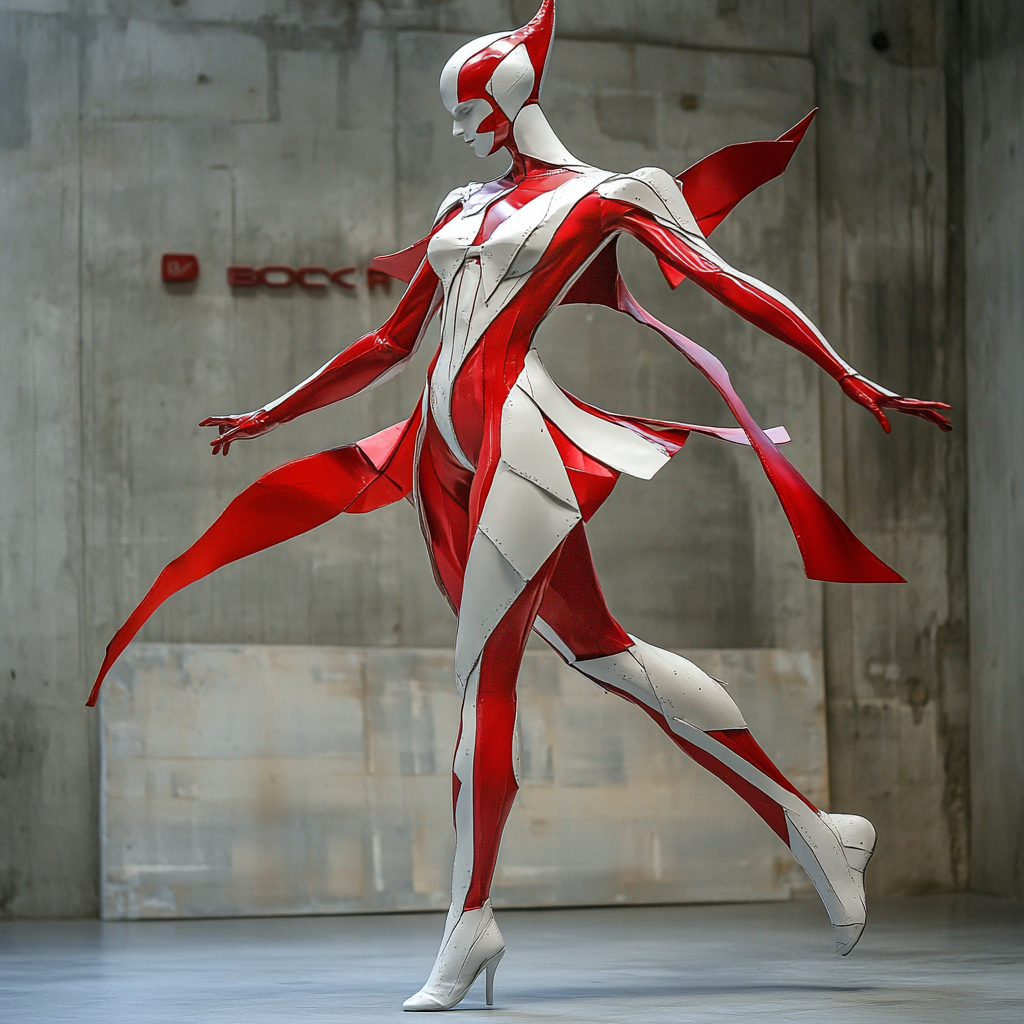 Dancer Model in Unique Red and White Costume