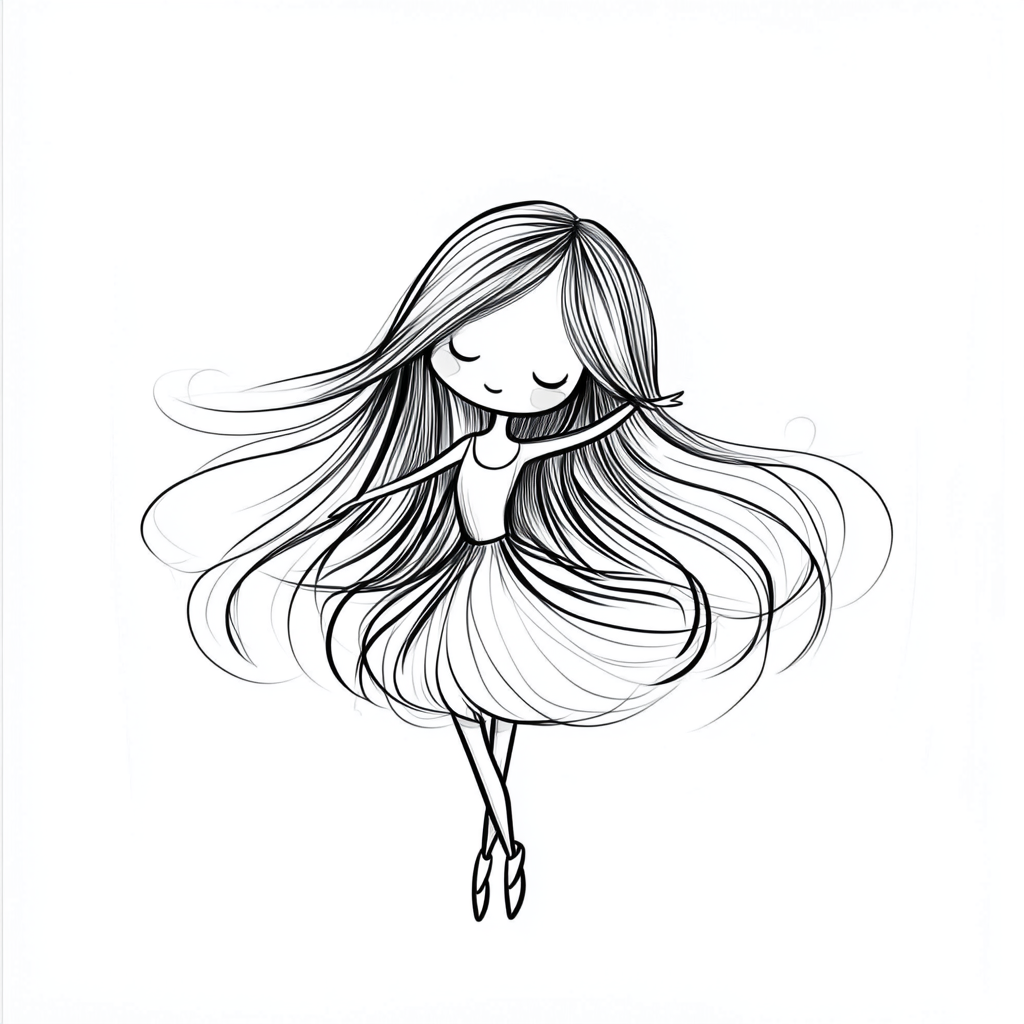 Dancer drawing for Birthday card: cute, minimalist, whimsical.