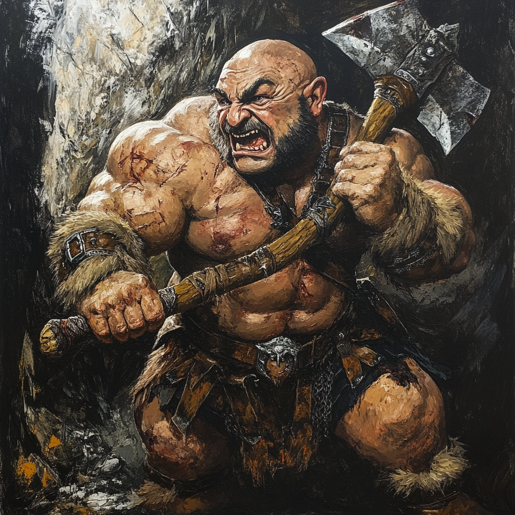 Danny DeVito as Mountain Dwarf Barbarian smashes orc