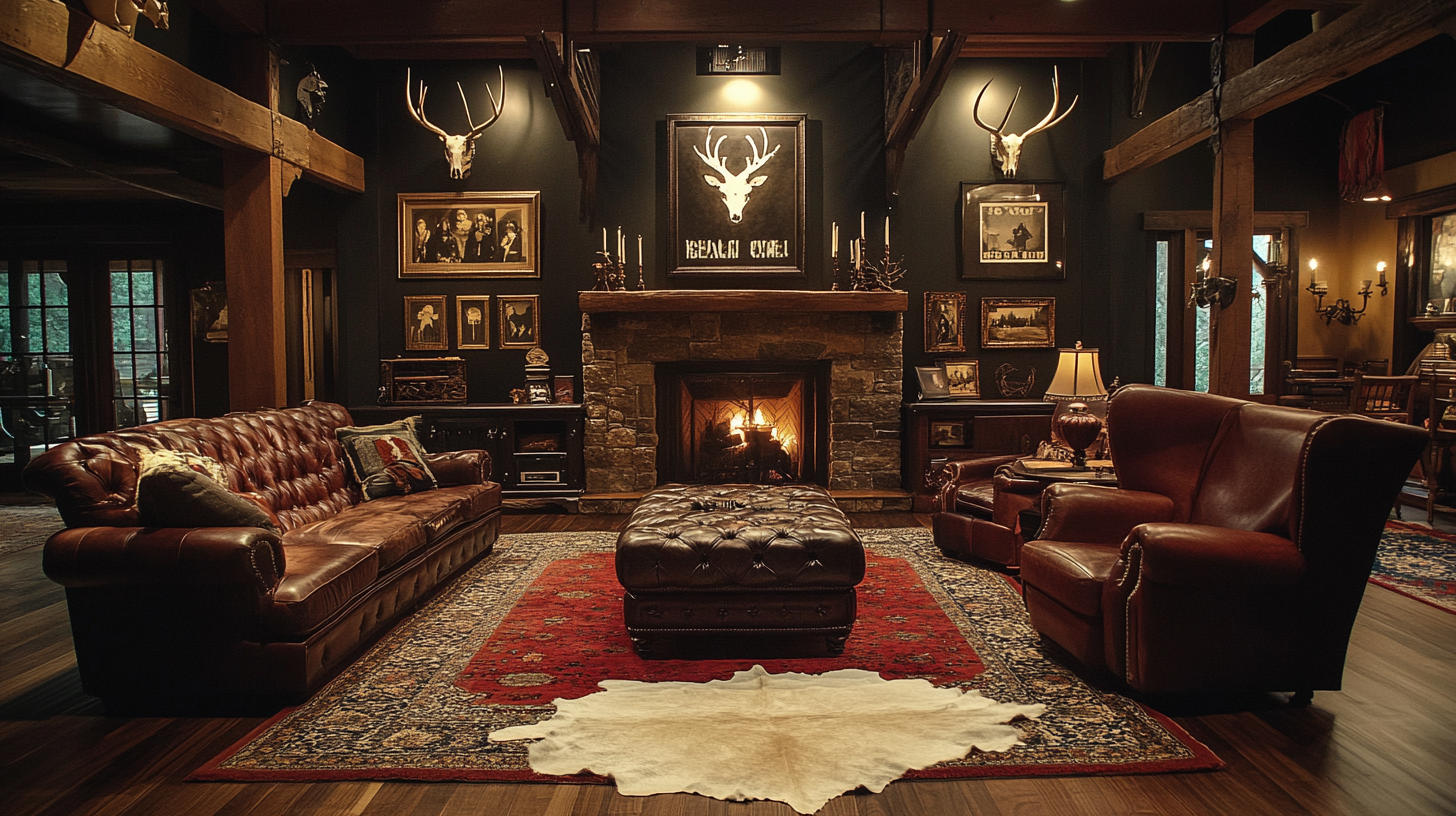 Dark, rustic living room with Wicked Western Gothic decor.