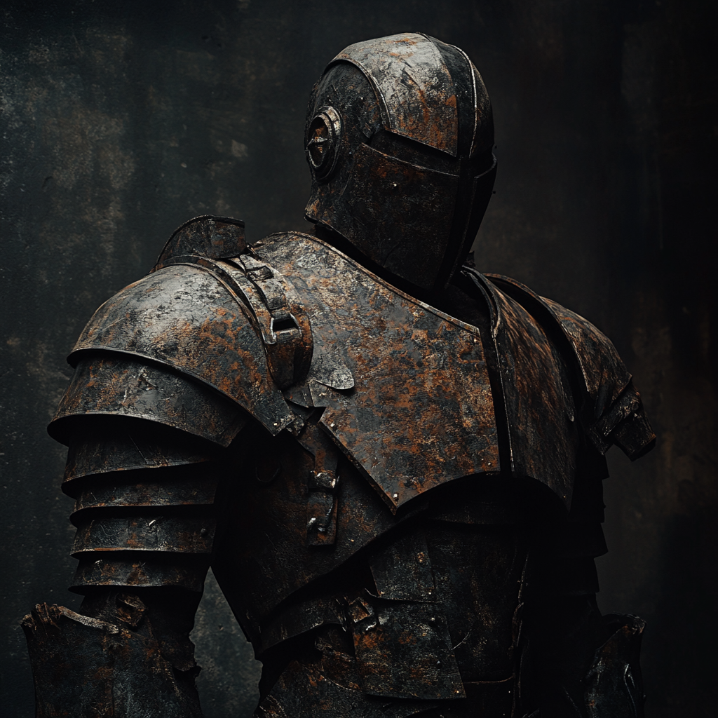 Dark Fantasy Ironclad Sentinel in Rusty Armor Arri Shot