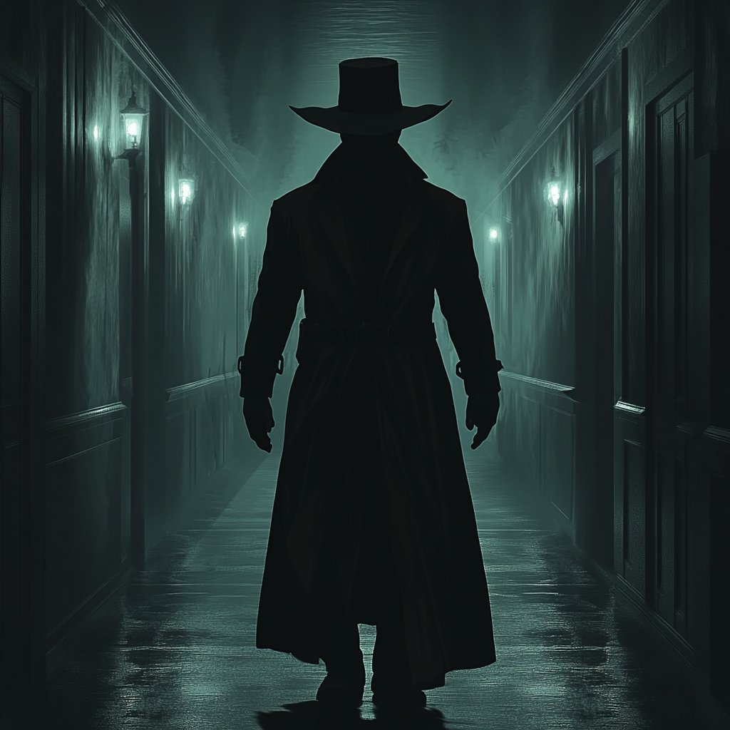 Dark Hallway Menacing Hatman Shadow Figure Fear Suspense