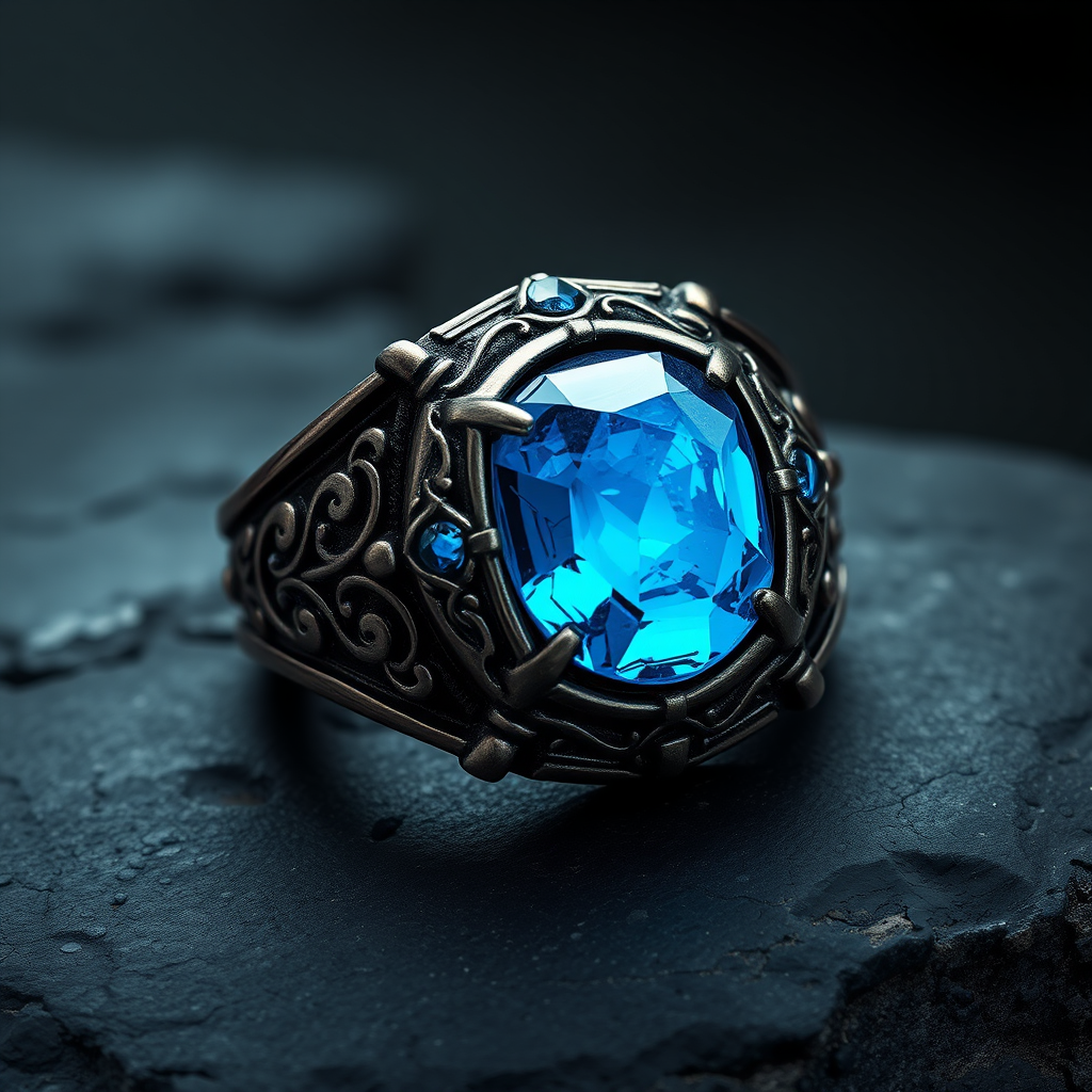 Dark Metal Ring with Blue Magic Stone - v5.2