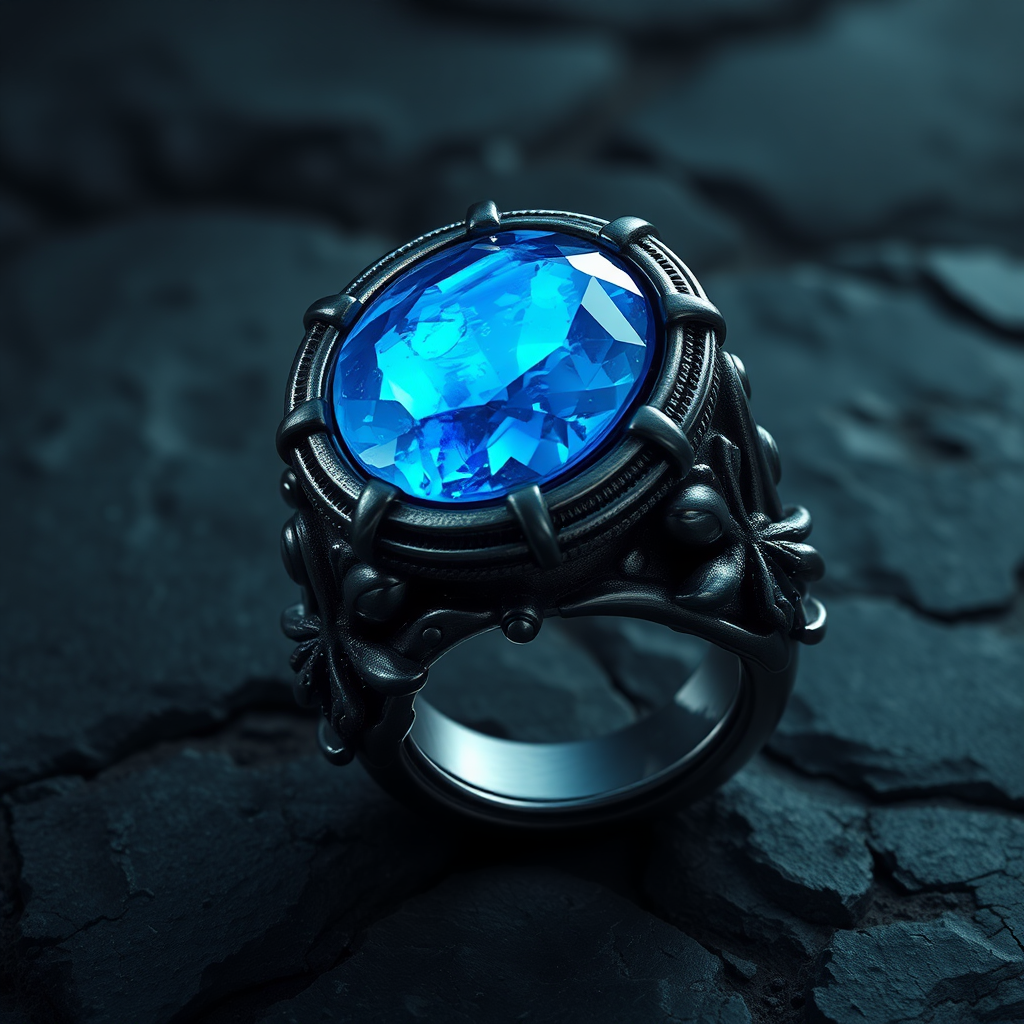 Dark Metal Ring with Blue Magic Stone