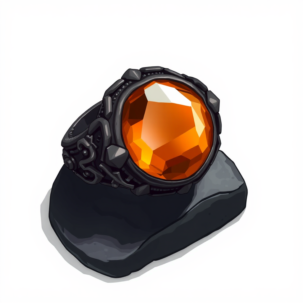 Dark Metal Ring with Orange Magic Stone Sample AI Image