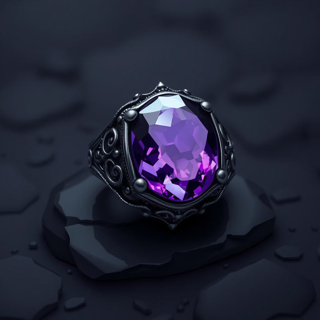 Dark Metal Ring with Purple Stone Illustration