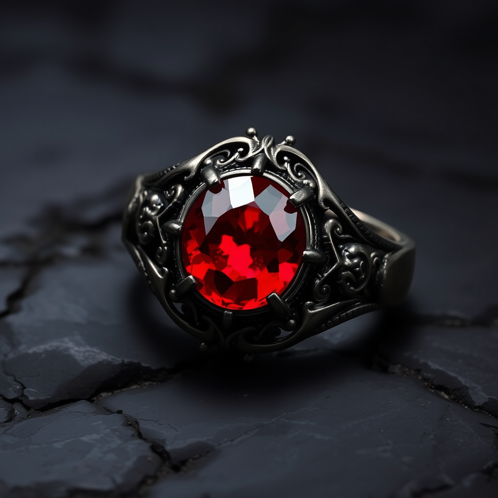 Dark Metal Ring with Red Magic Stone - V 5.2