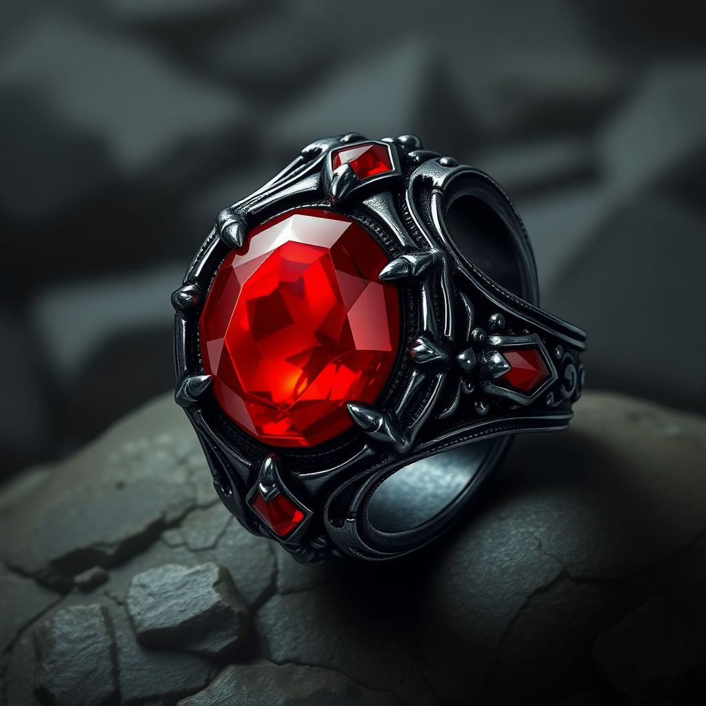 Dark Metal Ring with Red Magic Stone