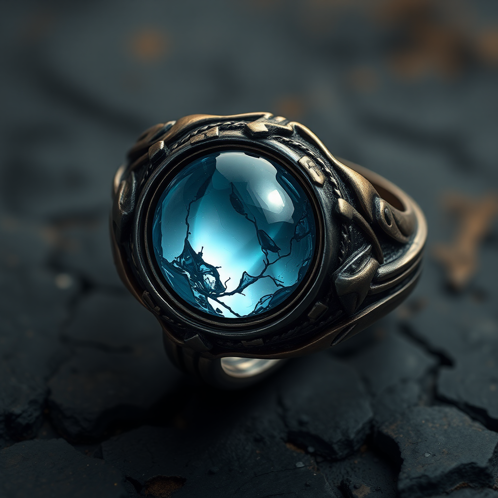 Dark Metal Ring with Water Magic Stone