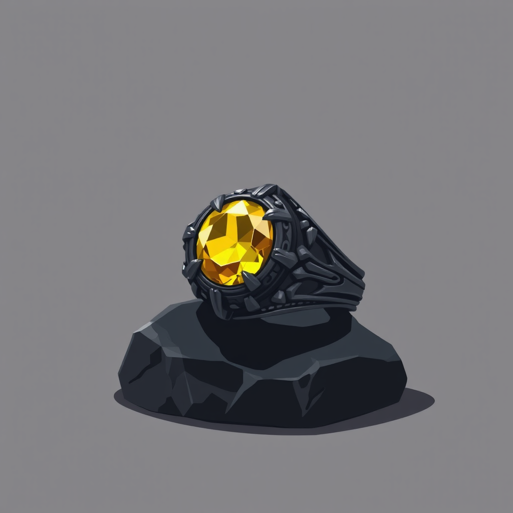 Dark Metal Ring with Yellow Magic Stone - Detailed Illustration