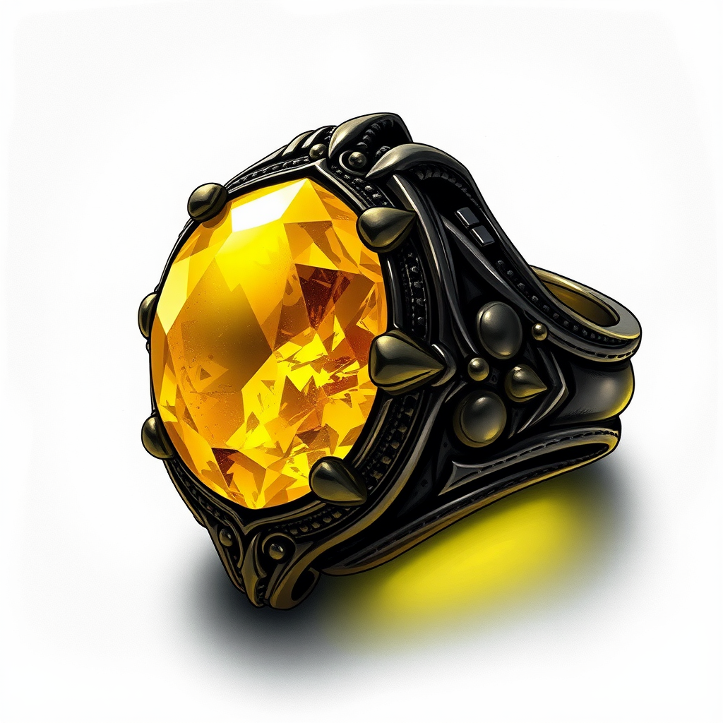 Dark Metal Ring with Yellow Magic Stone