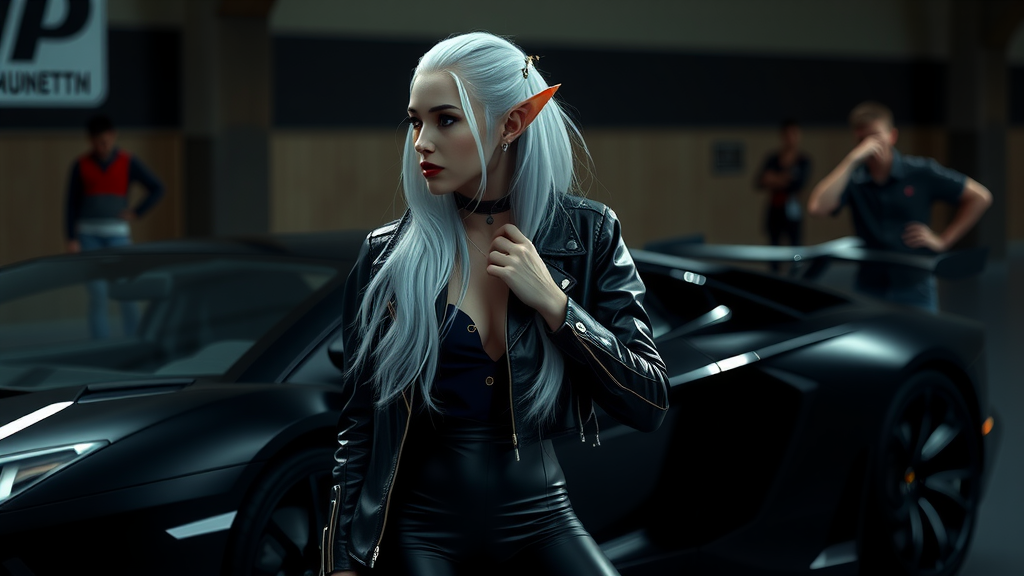 Dark Night Elf Girl Near Lamborghini Aventador