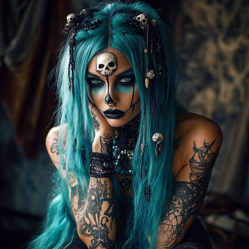 Dark Voodoo Queen with Charms and Tattoos 