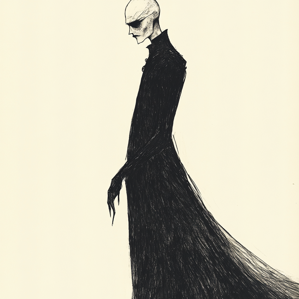 Dark and Elegant Figure in Edward Gorey Style