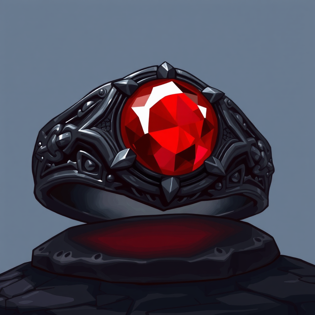 Dark metal ring with red magic stone-Sample AI Image