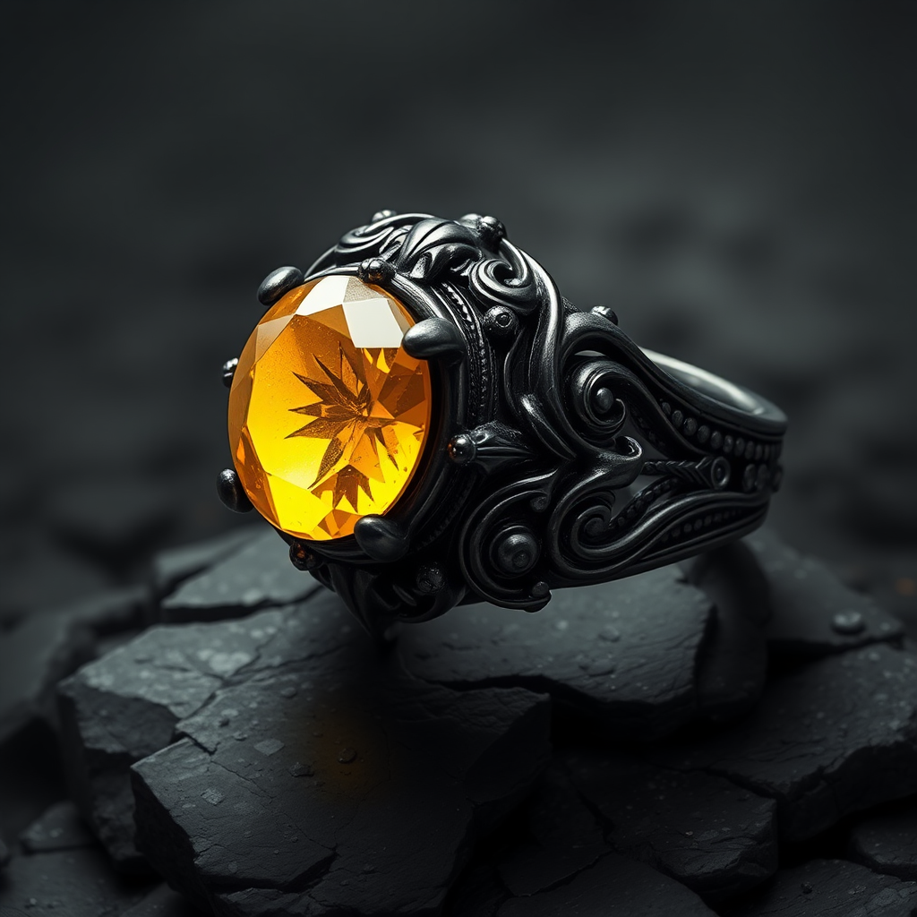 Dark metal ring with yellow magic stone - v5.2.