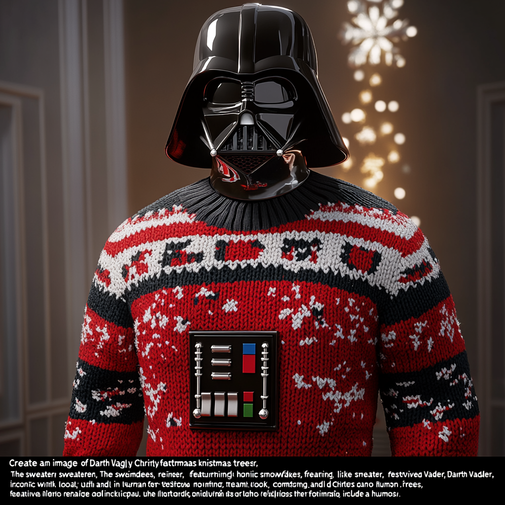 Darth Vader in Christmas sweater with festive designs