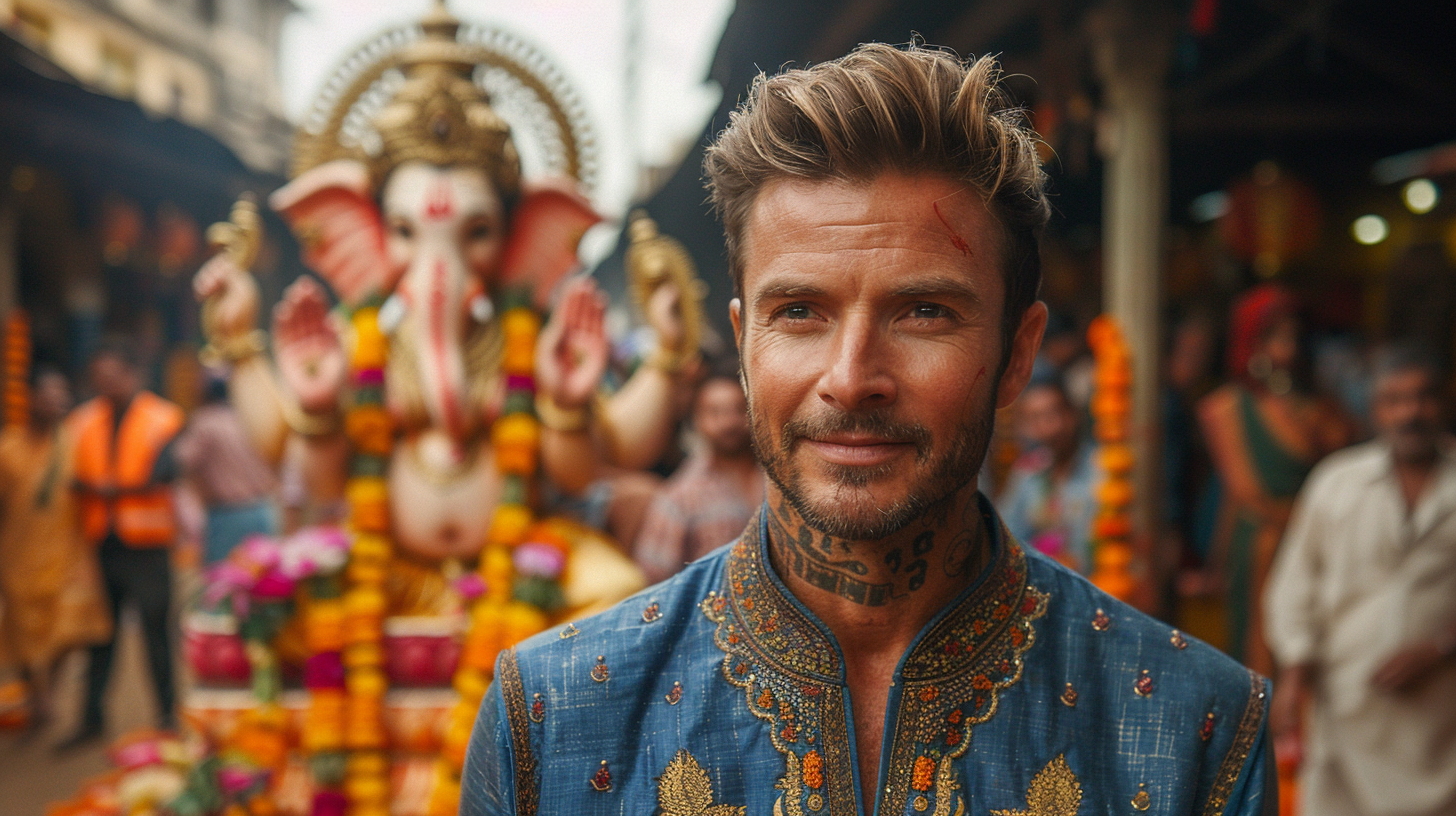 David Beckham in traditional Indian attire at Ganesh Chaturthi.