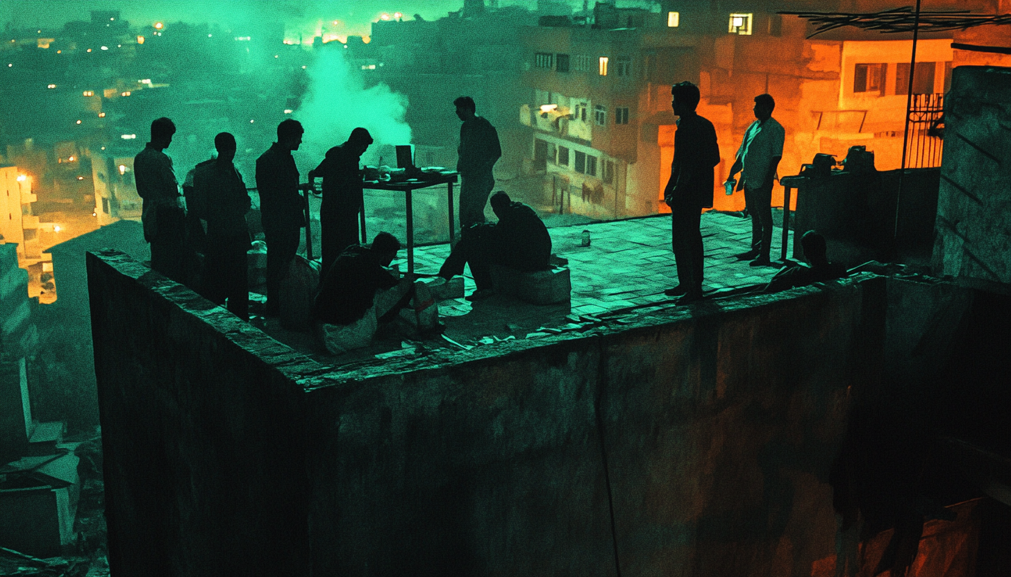 David Fincher-style Rooftop Hangout in Middle Eastern Setting