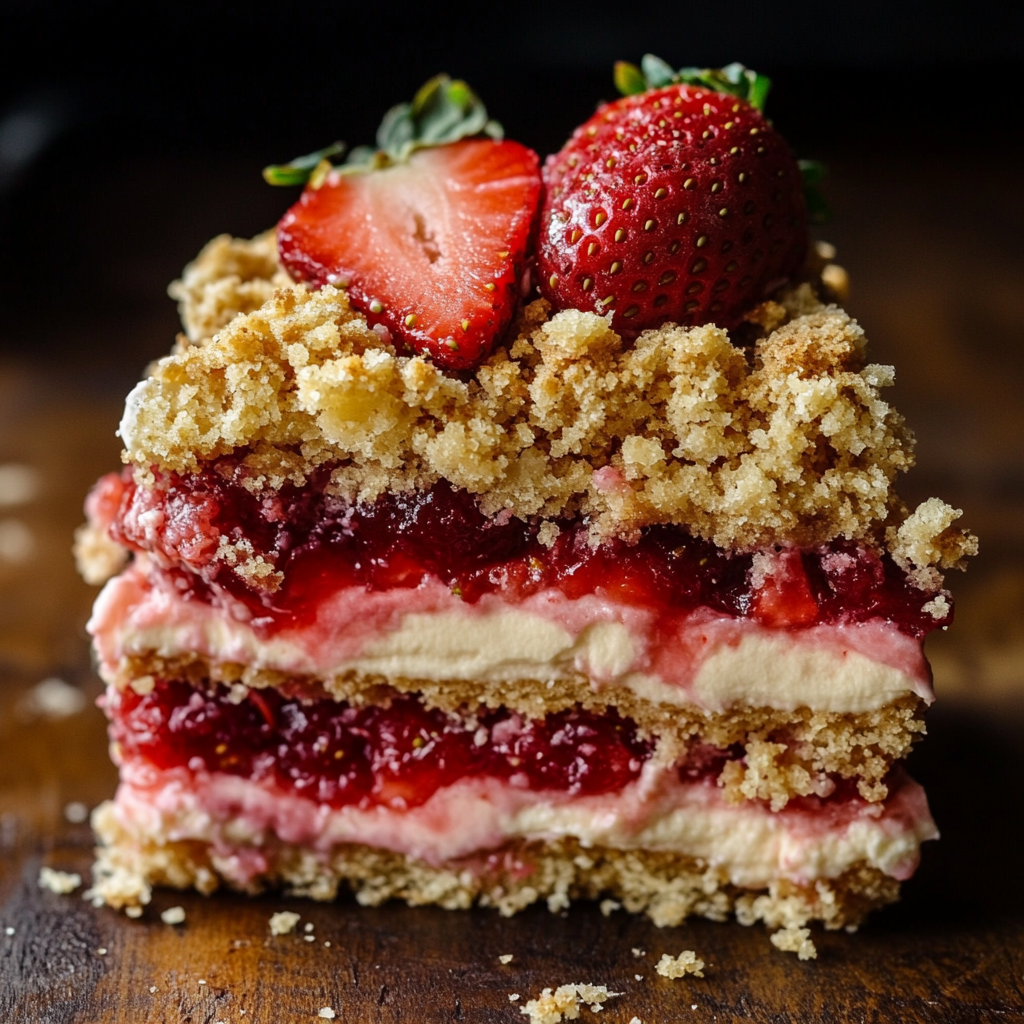 Decadent Strawberry Cake on Wooden Table