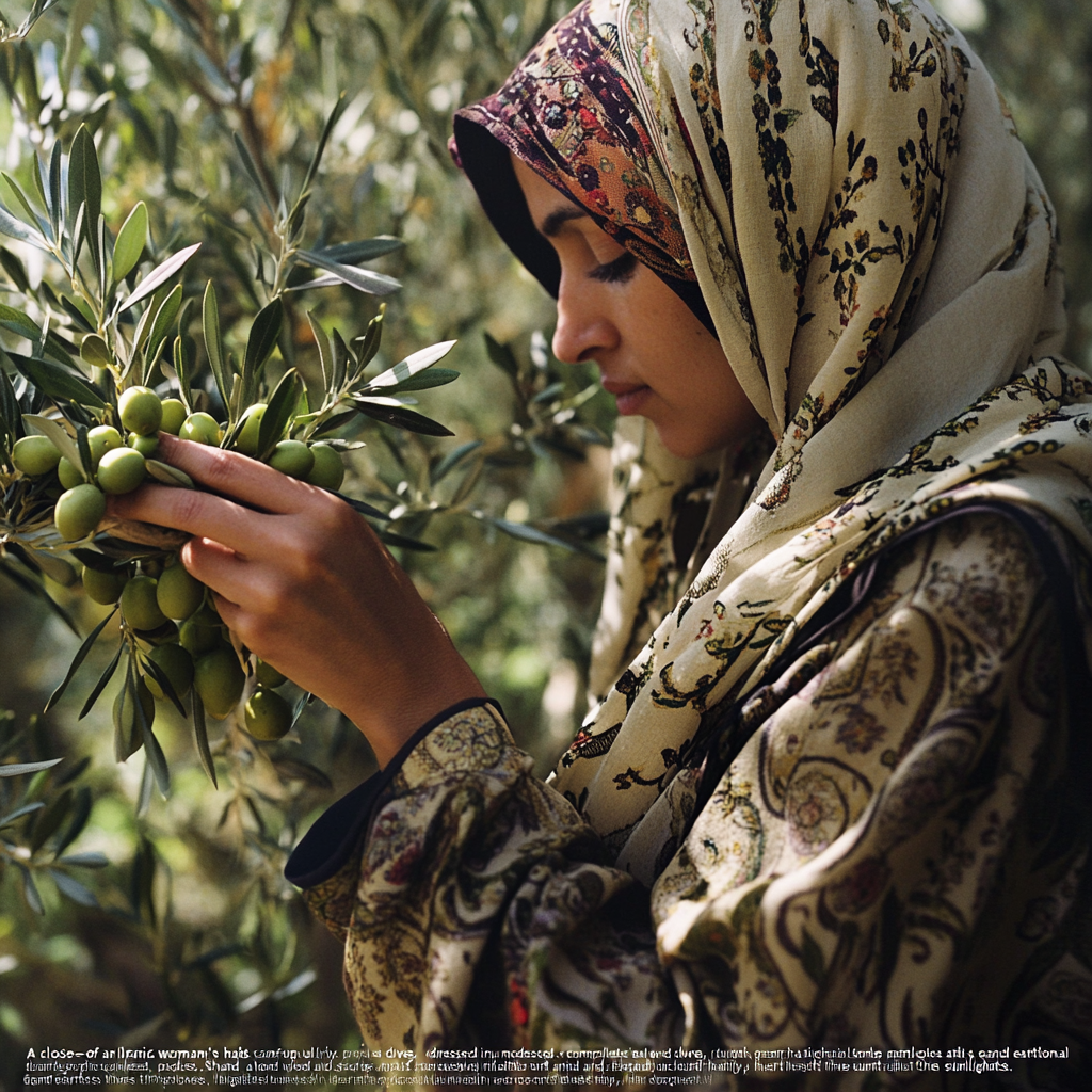 Dedicated Iranian woman picking olives