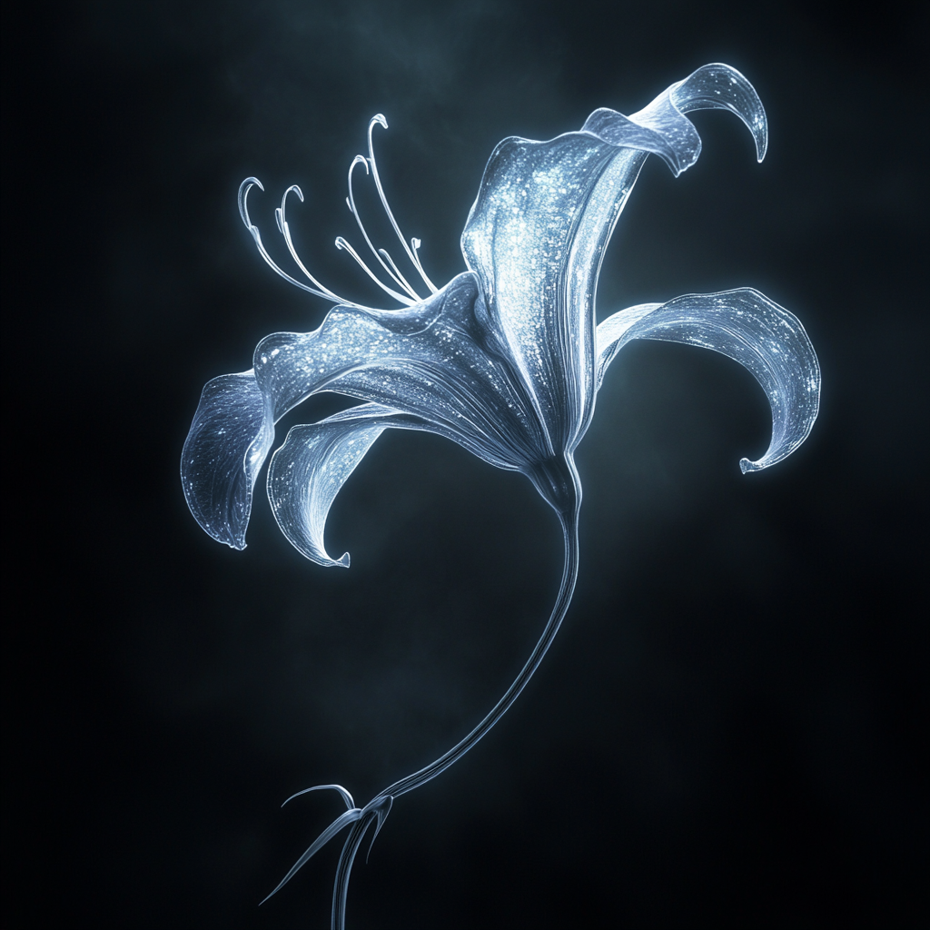 Delicate blue flower with drooping bell-like petals, glowing softly.