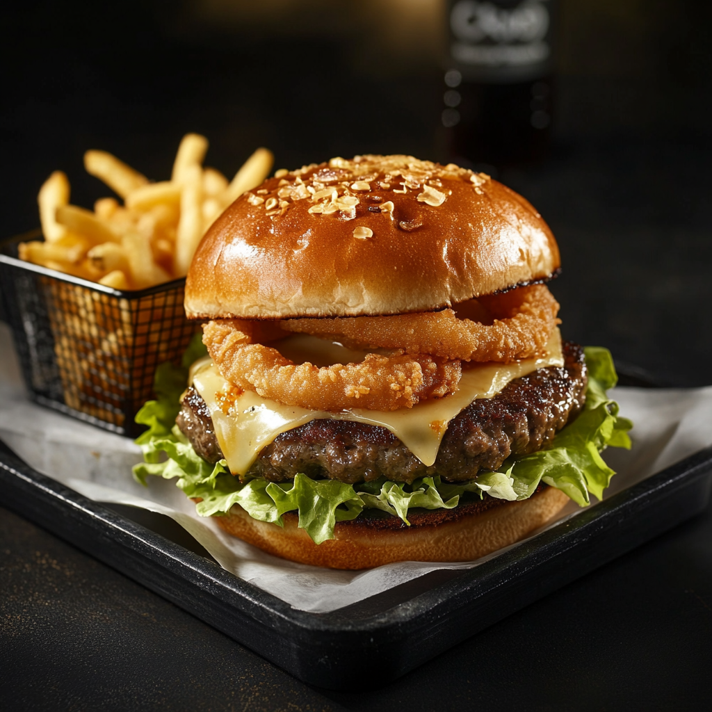 Delicious Cheeseburger Combo with Crispy Fries and Juice