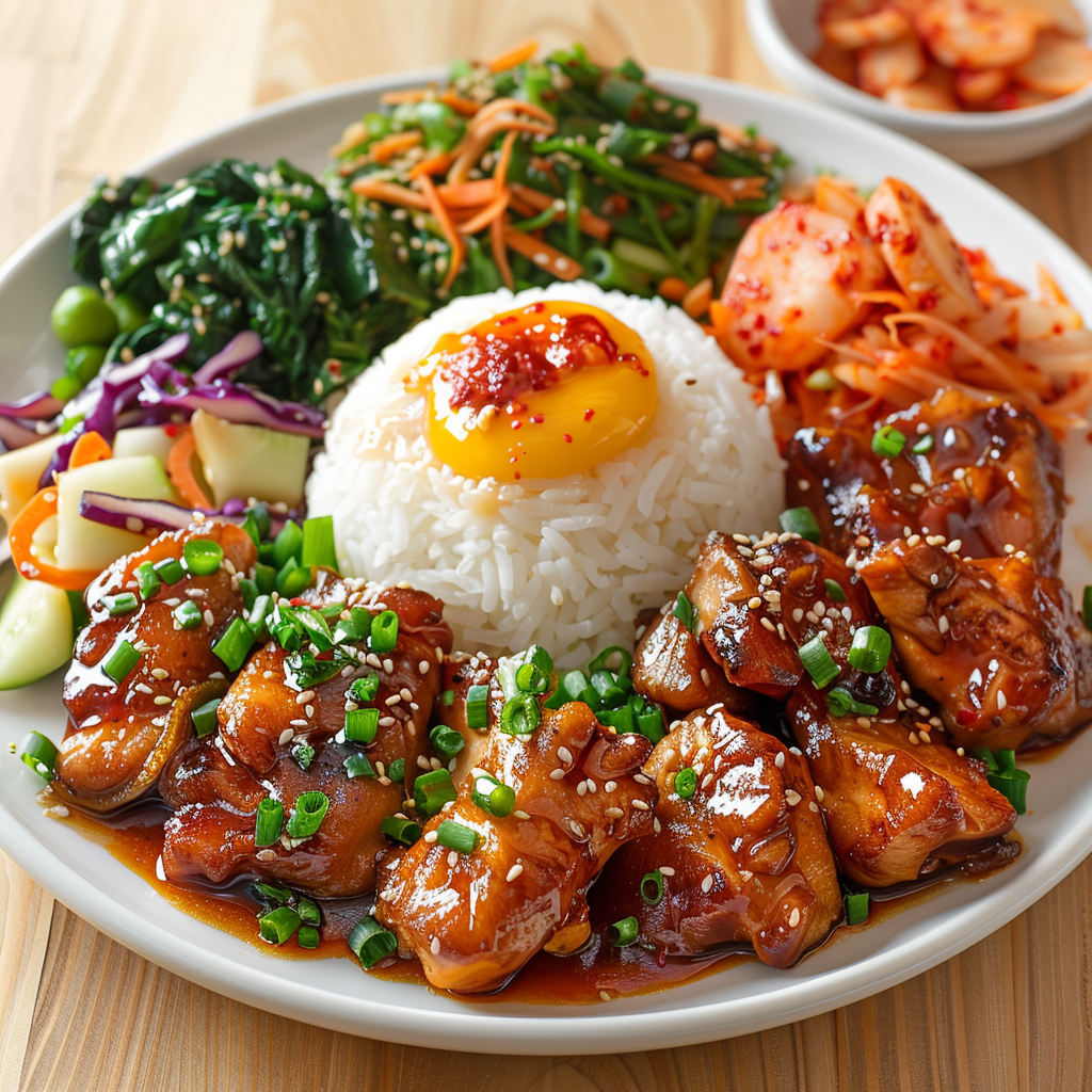 Delicious Korean Spicy Chicken on Plate with Vegetables