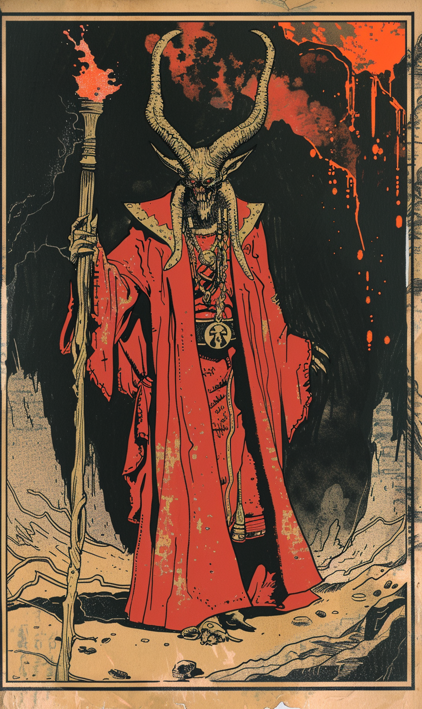 Demon Cultist with Staff on a Volcano Card