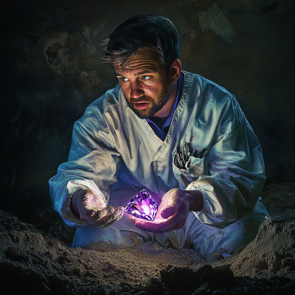 Dentist finds glowing purple diamond while hunting in dirt.