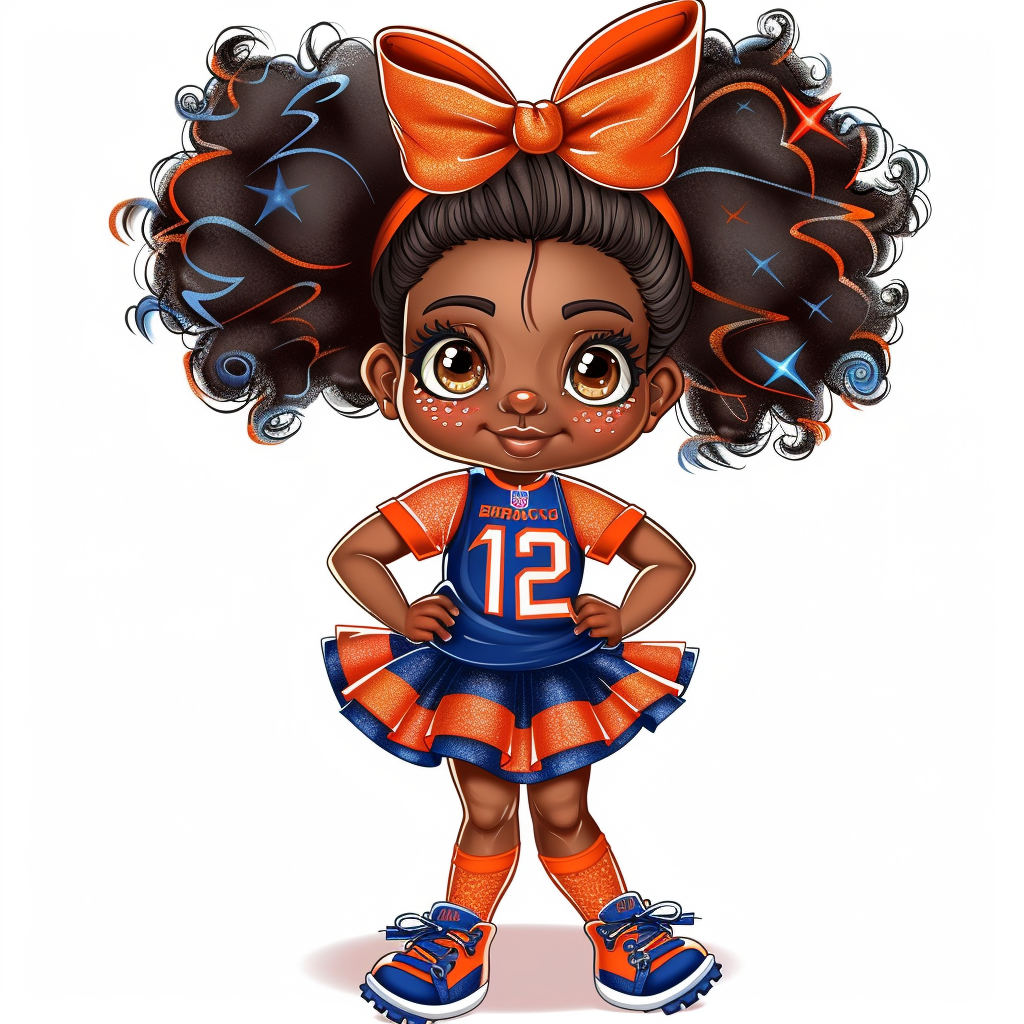 Denver Broncos cheer uniform on cute African American child.