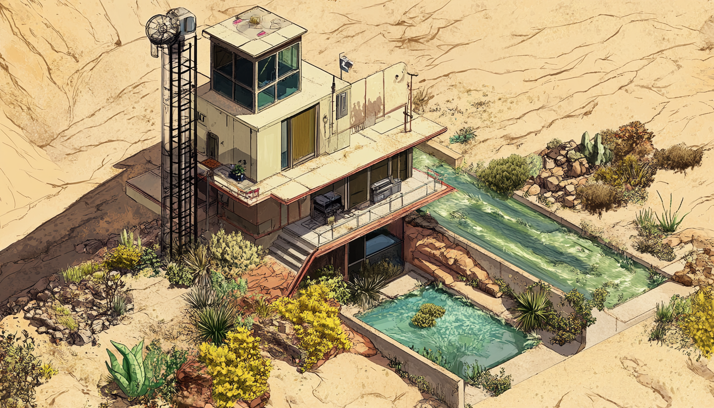 Desert Outpost with Oasis and Watch Tower.