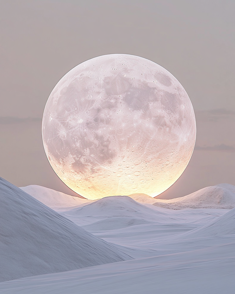 Desert moonlight with warm, pastel colors and tranquil vibes.