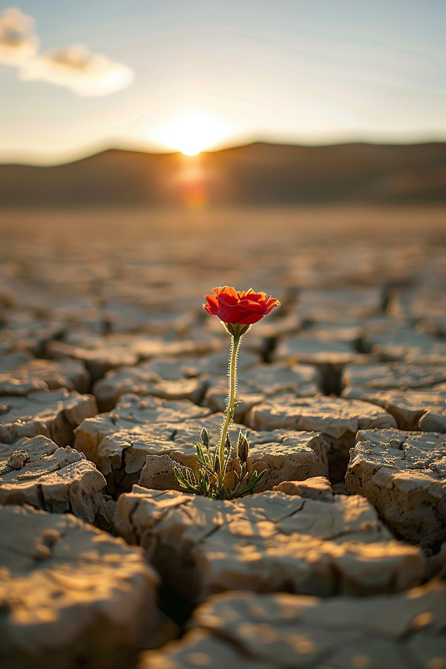 Desert oasis flower blooming in harsh conditions.