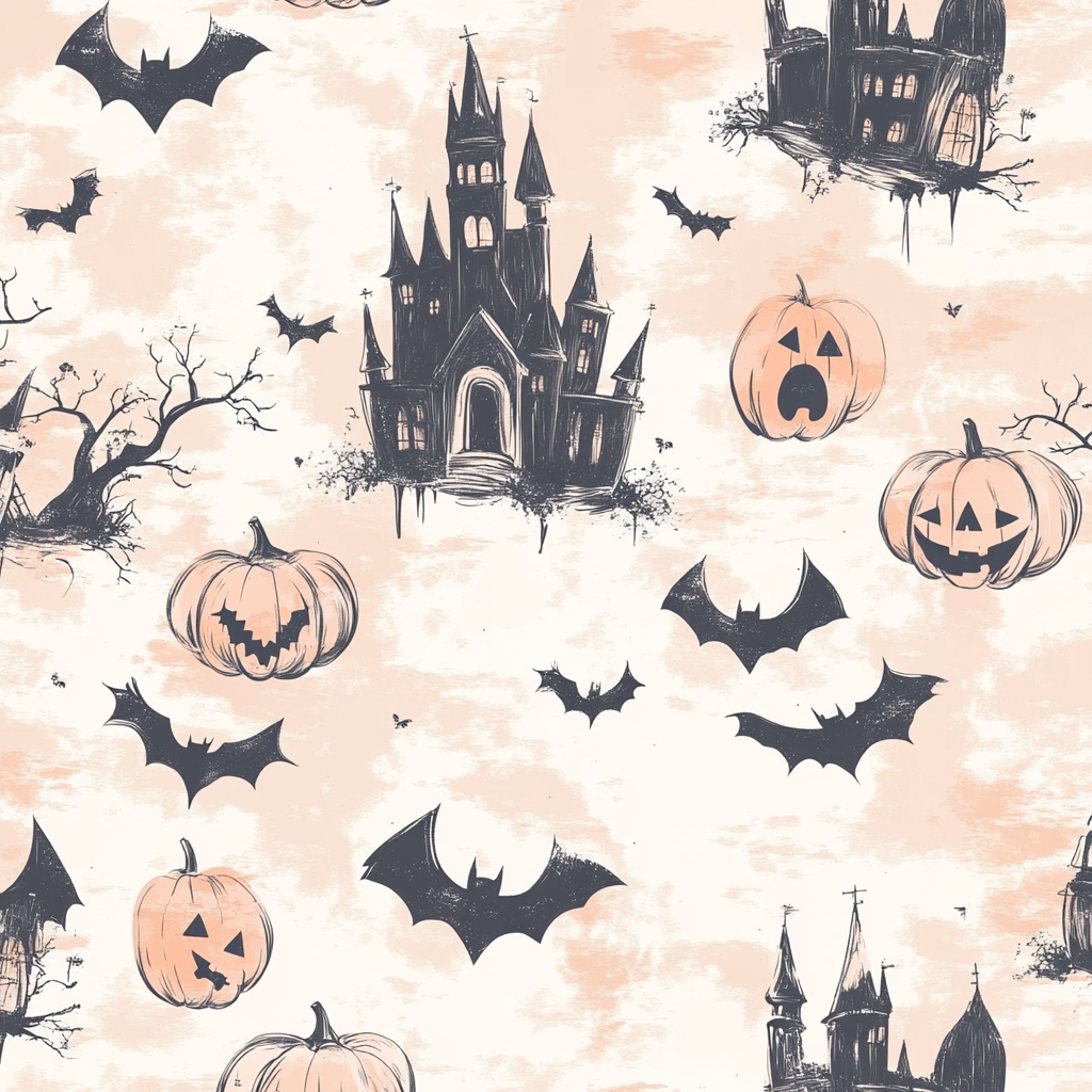 Design Halloween-themed pink pattern with bats and ghosts