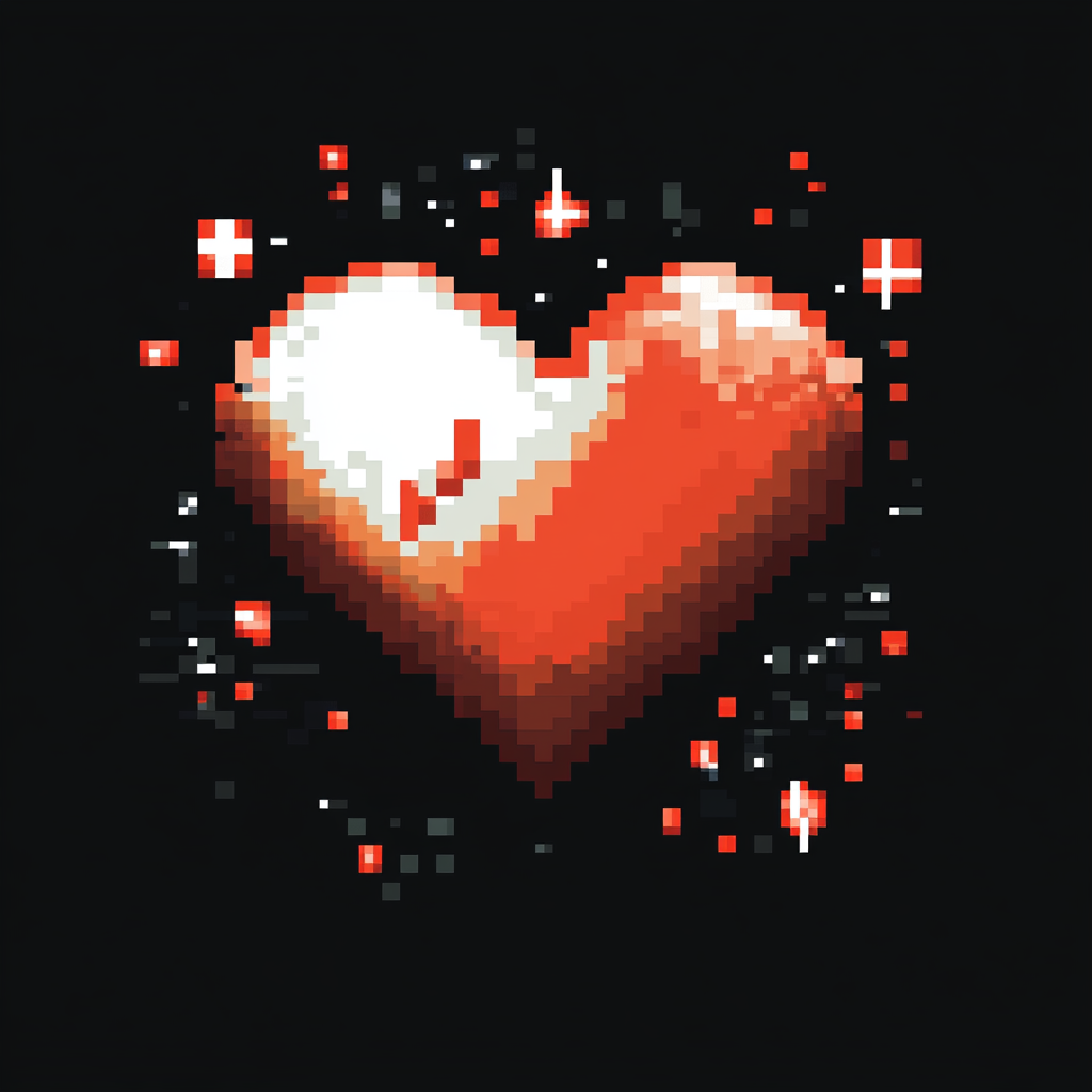 Design a retro 8-bit heart logo for health.