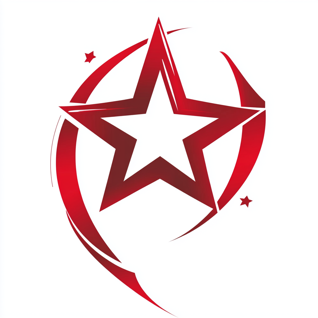 Design bold red star with angular edges on white.