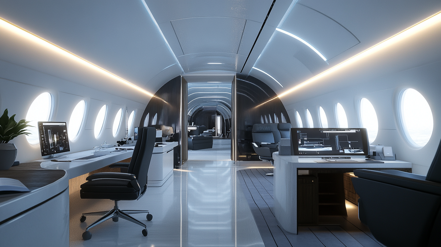 Design desks in office where aircraft interiors are customized.