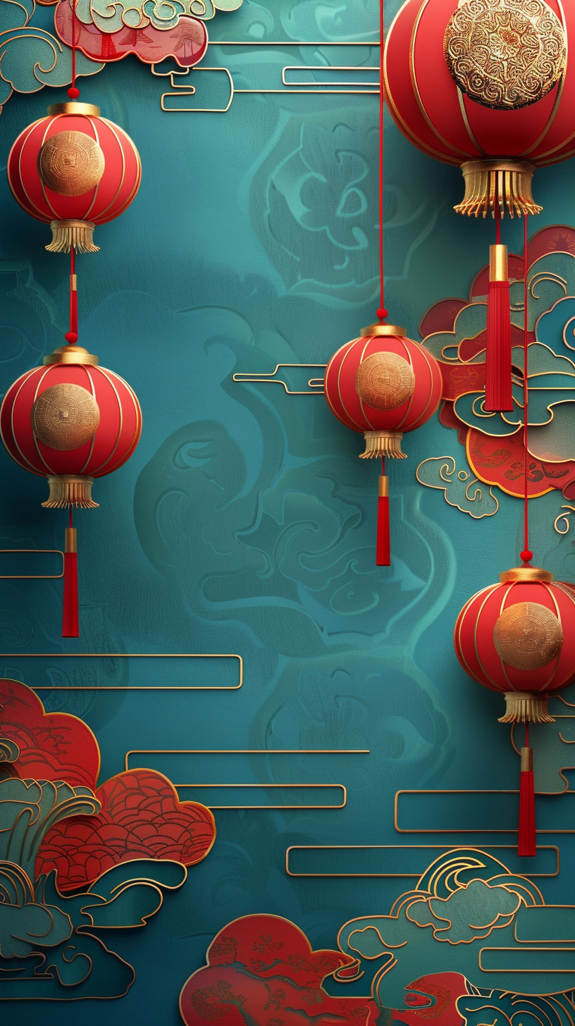 Design vibrant Chinese-themed background; include traditional elements.