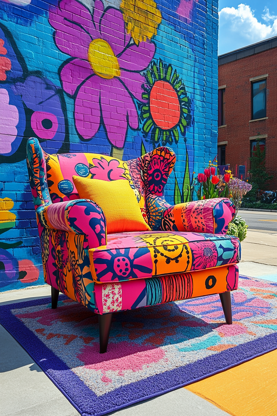 Design vibrant patio with pop art-inspired furniture.